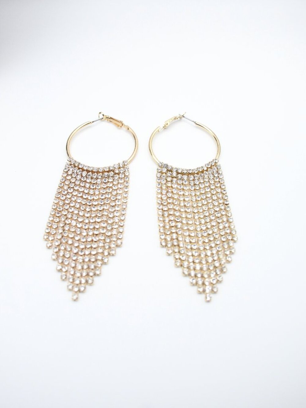Rhinestone Fringe Drop Hoop Earrings